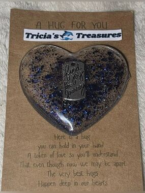 Handcrafted Heart Keepsake - Blue & Black Glitter